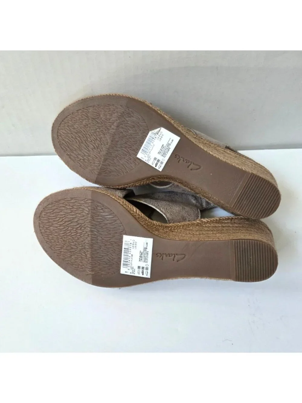 Clarks Shoes Womens 8 Metallic Pewter Lafley Alaine Jute Wedge Comfort Sandals